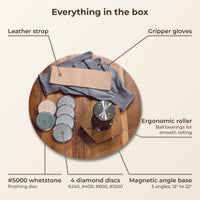 HoneyHone Rolling Knife Sharpening Kit: everything in the box, labeled